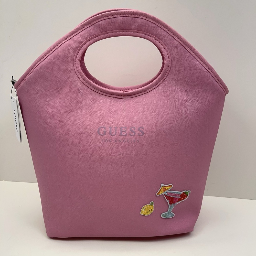 GUESS Insulated Lunch Tote Bag Top Handle Pink PVC Cooler School Travel Office